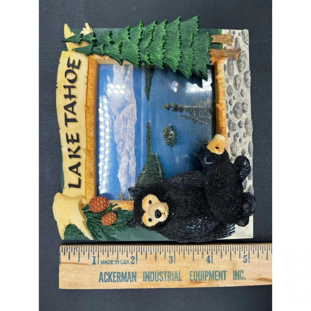Lake Tahoe Black Bear Resin Picture Frame Rustic Cabin Decor 4.5x3.5